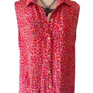 CAbi Heartbreaker Pink and Red Leopard Print Sleeveless Blouse- medium
